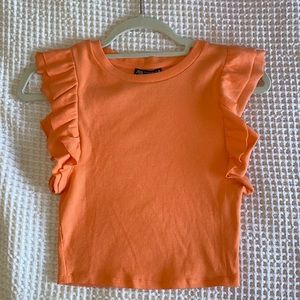 Zara Orange Crop top with ruffle sleeves
